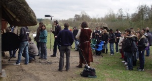 Crowd watches filming